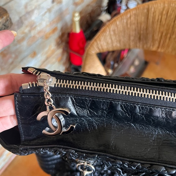 Chanel Tote Leather Silver-Tone Hardware Chain-Link Strap Grosgrain - Picture 5 of 9